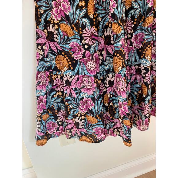 Banjanan Poppy Floral Print Organic Cotton Midi Dress Black Beauty Purple EUC - Picture 11 of 16